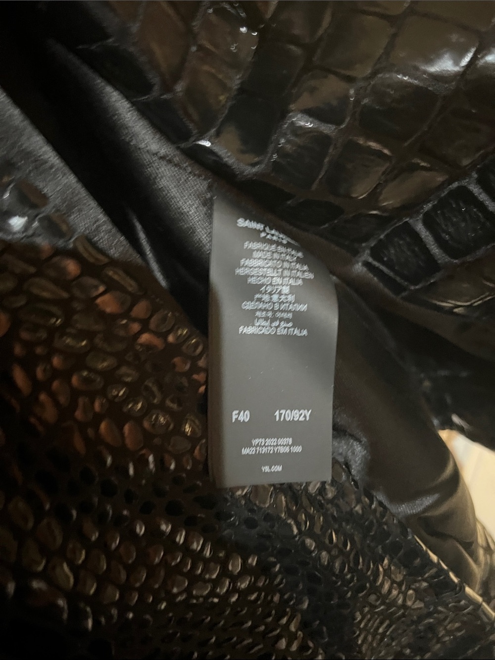 Saint Laurent Black Croc-Embossed Patent Trench Jacket - Picture 7 of 7